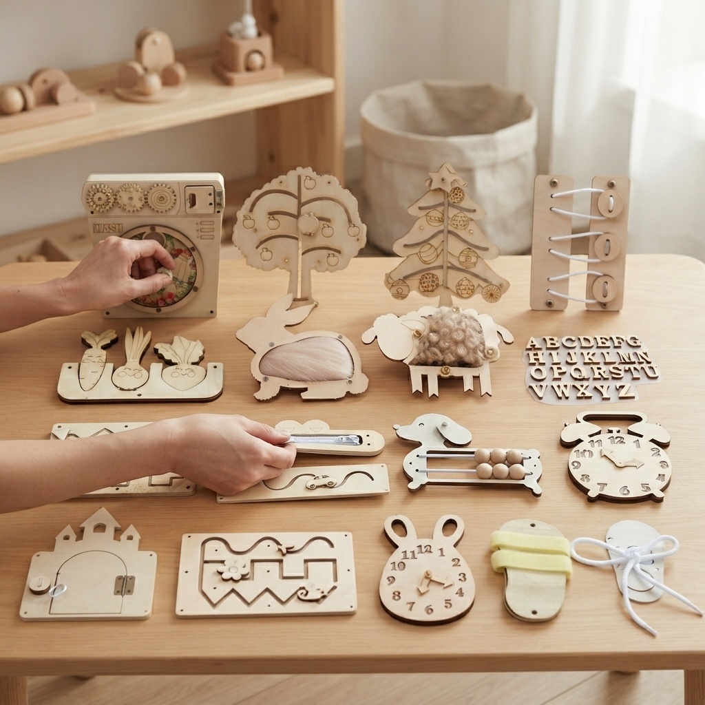 Brinquedo Educativo Montessori - Montessori Wooden Busy Board Toddler avaliação e preço